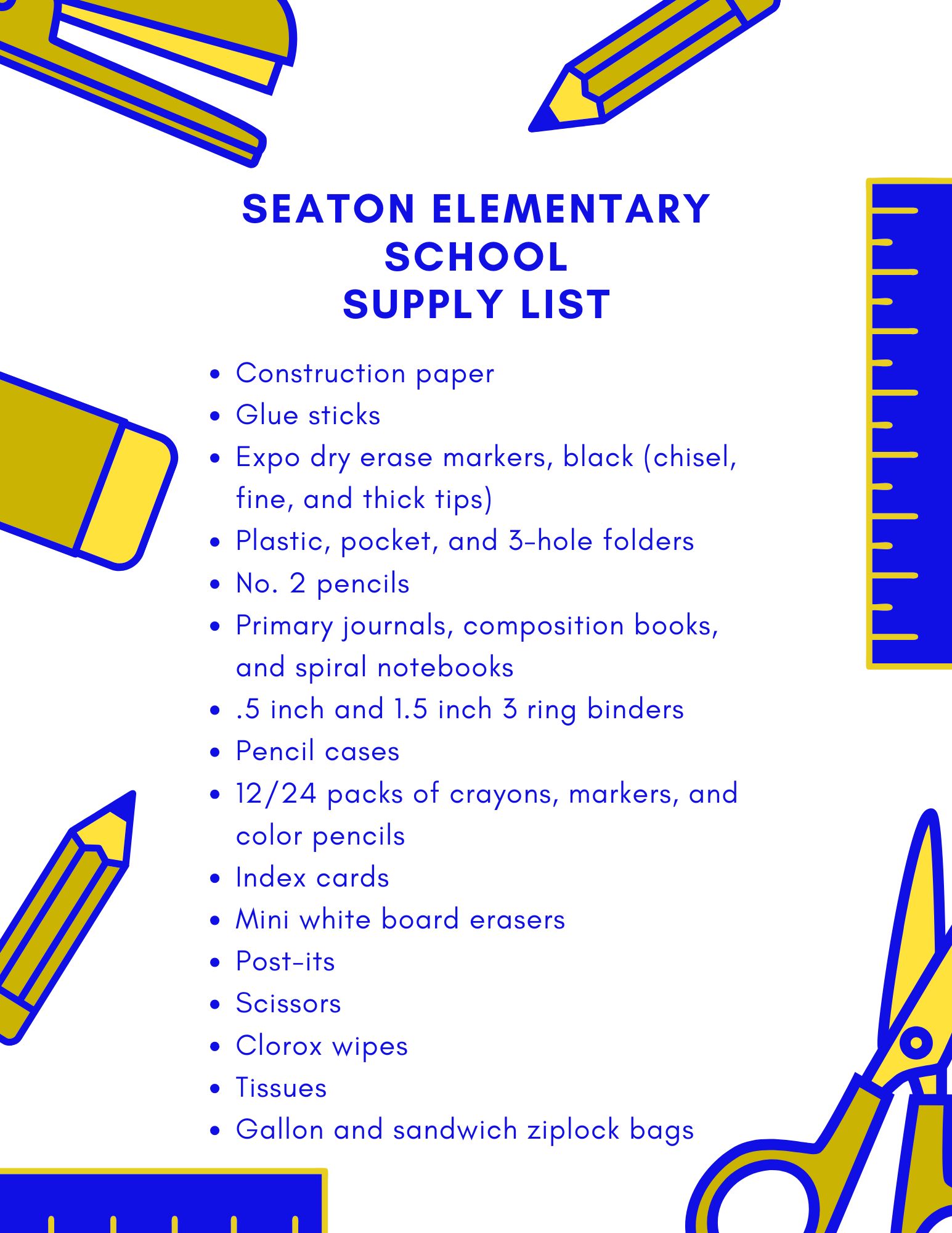 Seaton Elementary Supply List
